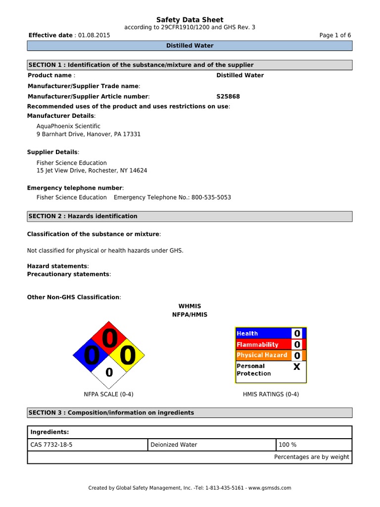 2. Distilled Water Dangerous Goods Occupational Safety And Health