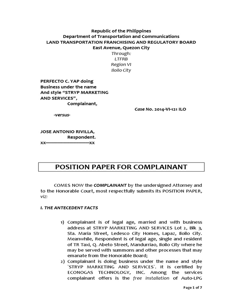 Position Paper For Complainant | PDF | Government | Justice