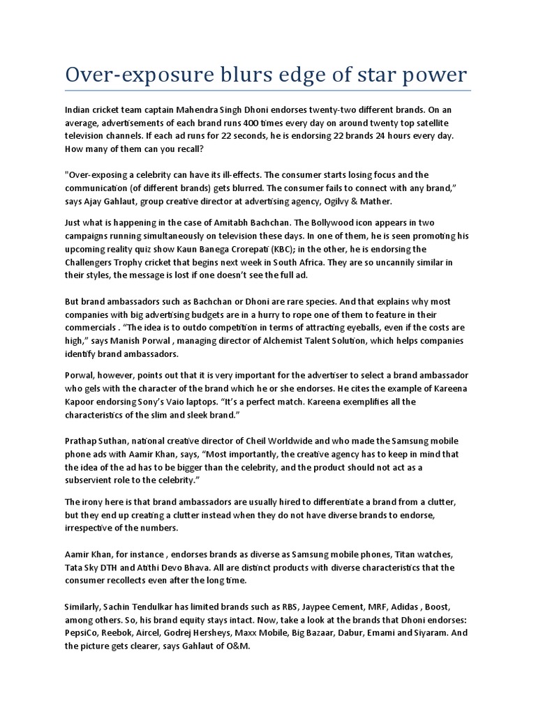 Celebrity Endorsement | PDF | Brand | Promotion And Marketing