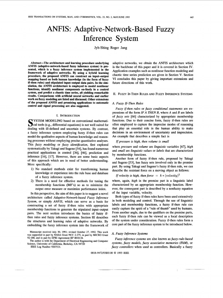 ANFIS: Adaptive Fuzzy Inference System | PDF | Fuzzy Logic | Least Squares