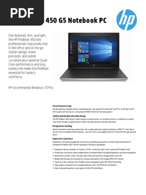 Hp Probook 450 G5 Datasheet Laptop Windows 10