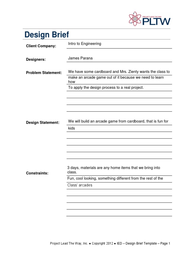 Cardboard Arcade Game Design Brief | PDF
