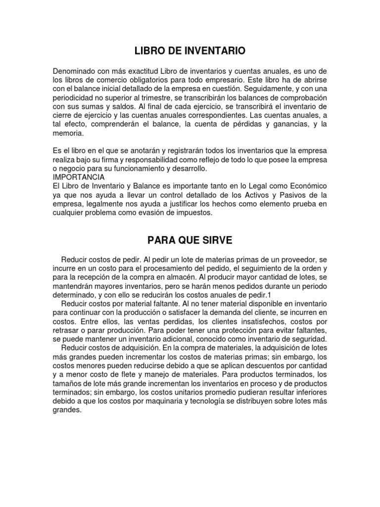 Libro de Inventario, para Que Sirve | PDF | Inventario | Economias
