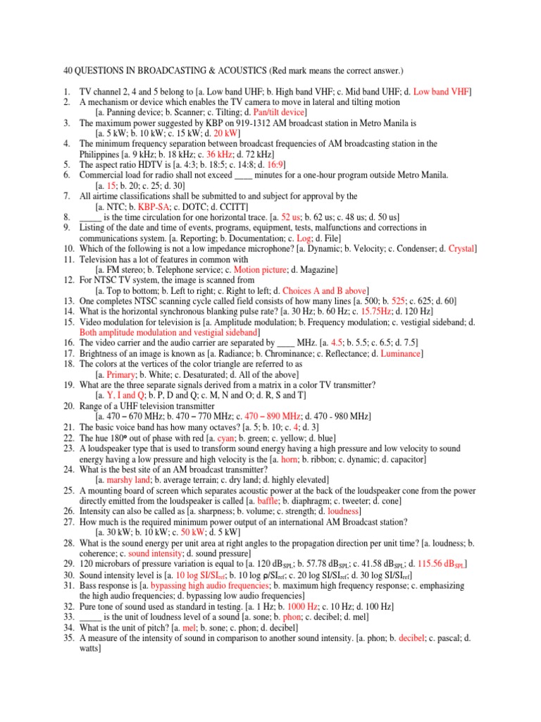 40 Questions in Broadcasting PDF Sound Waves