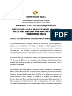 NOTA DE PRENSA N° 004- 2018 - SE INSTALÓ OFICIALMENTE GRUPO DE TRABAJO DE FORMALIZACIÓN MINERA
