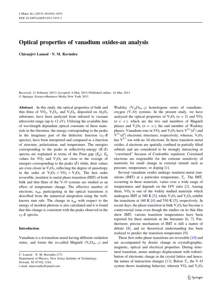 Optical Properties of Vanadium Oxides | PDF | Refractive Index | Dielectric
