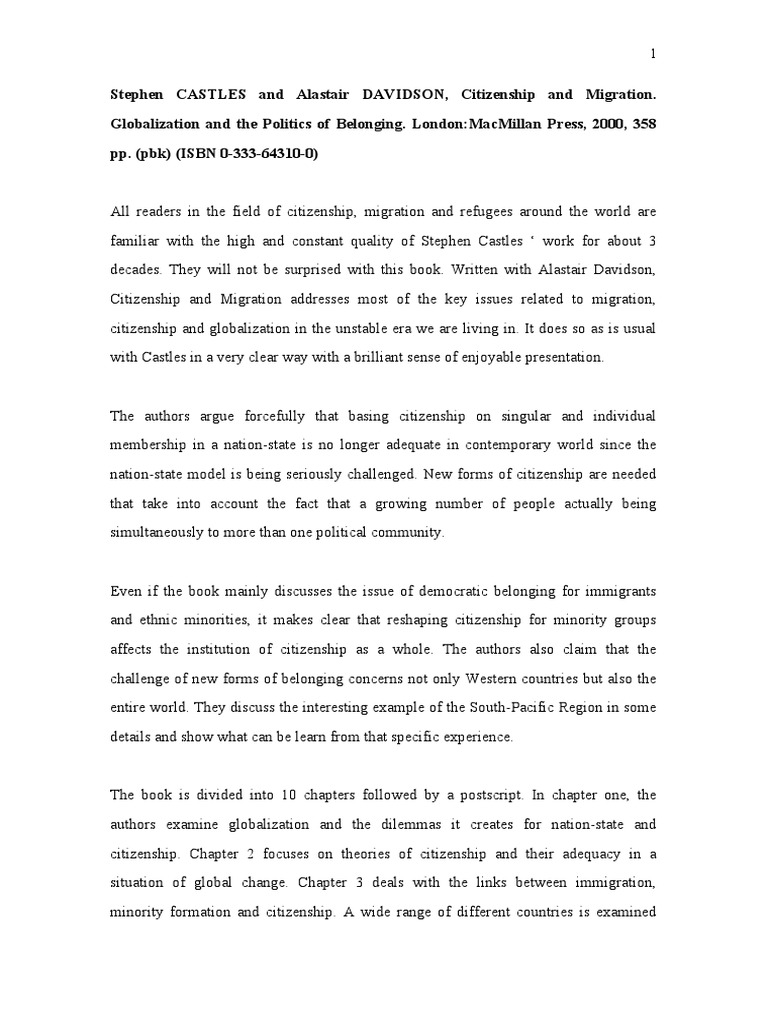 Citizenship and Migration in Globalization | PDF | Citizenship | Nation ...