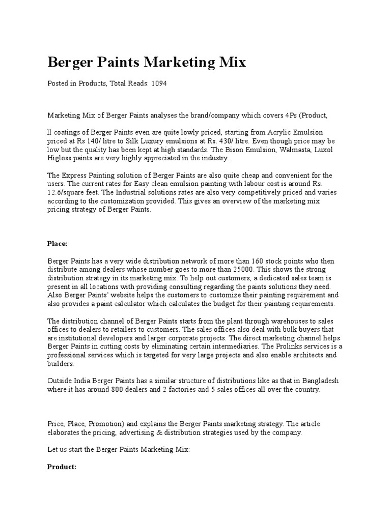 Berger Paints PDF Paint Brand