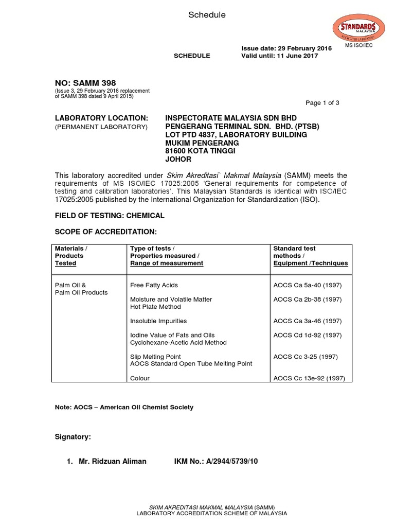 SAMM Accreditation for Inspectorate Malaysia | PDF | Fuel Oil | Gasoline