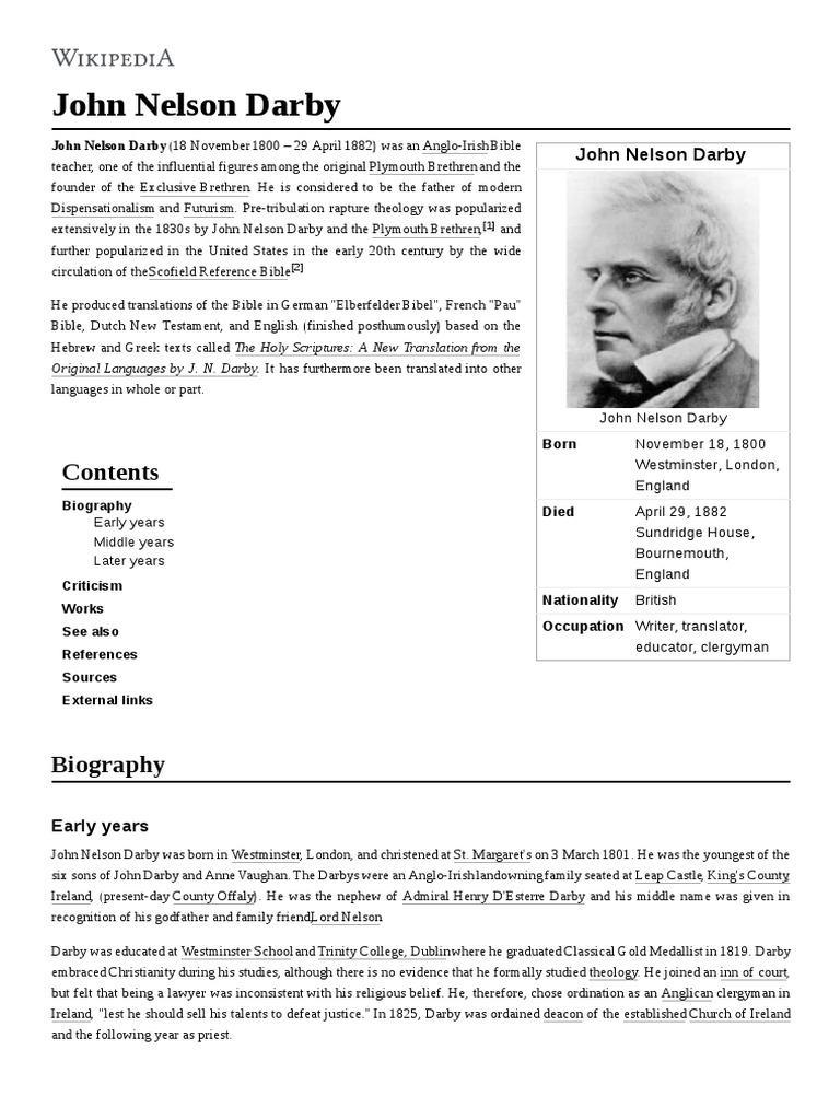 John Nelson Darby PDF Abrahamic Religions Systematic Theology