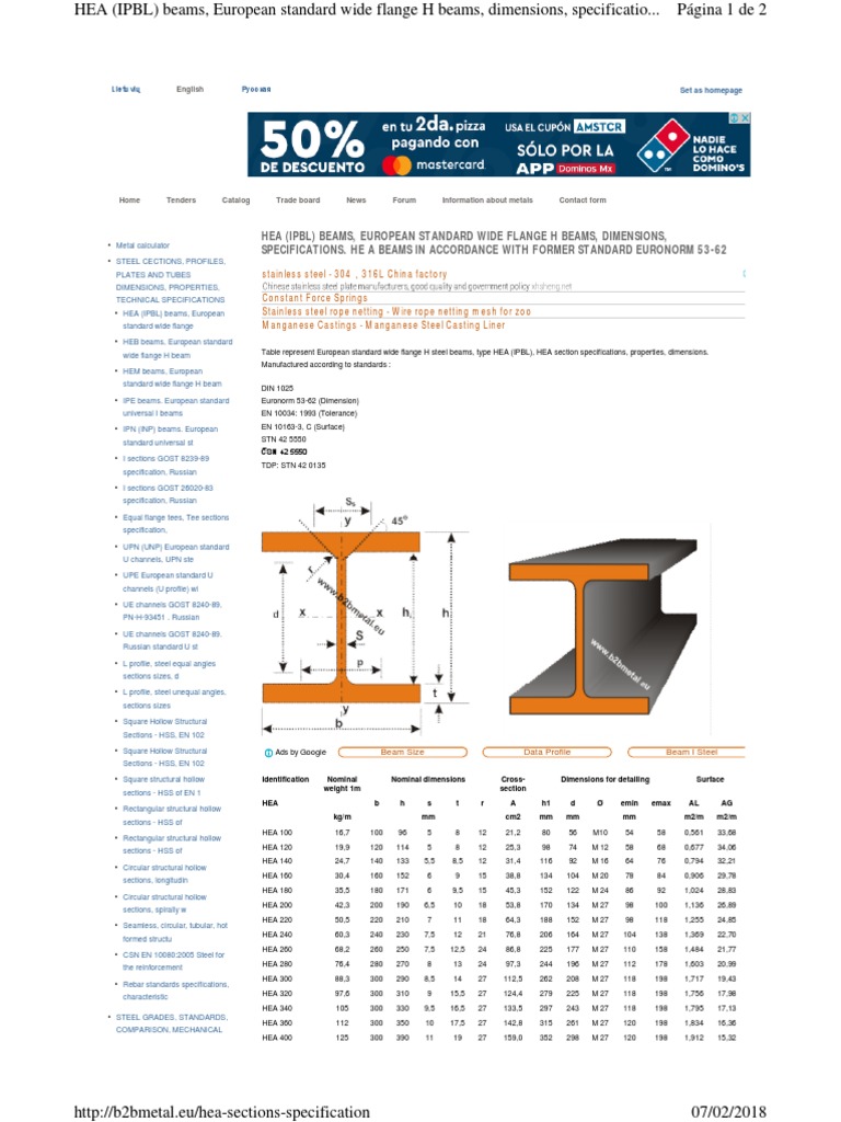 B2bmetal - Eu Hea Sections Specification | PDF | Materials | Civil ...
