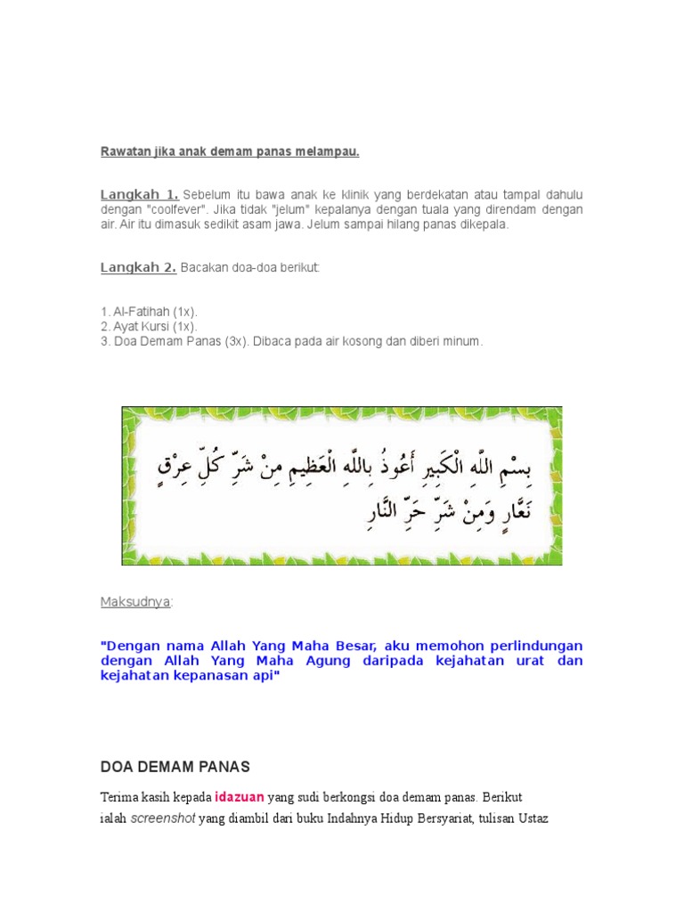 Rawatan Jika Anak Demam Panas Melampau Pdf