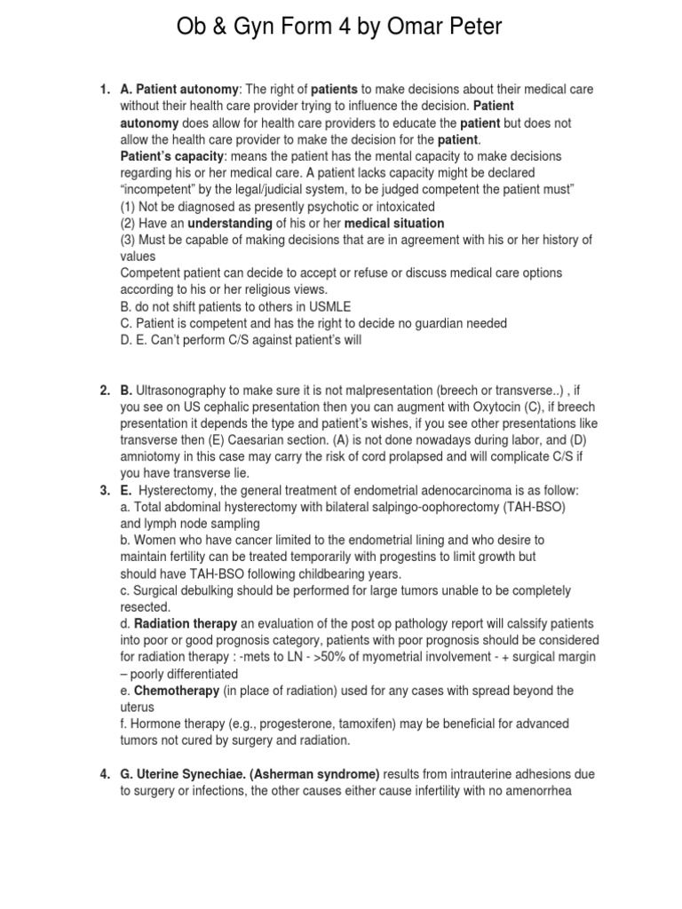CMS Ob&Gyn 4 Answers | PDF | Childbirth | Preterm Birth