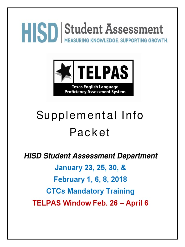 2018 TELPAS Supplemental Pack 1!11!2018 PDF Educational