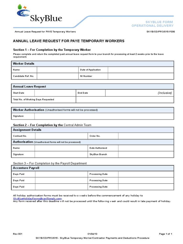 Annual Leave Request for Temporary Workers | PDF | Technology & Engineering