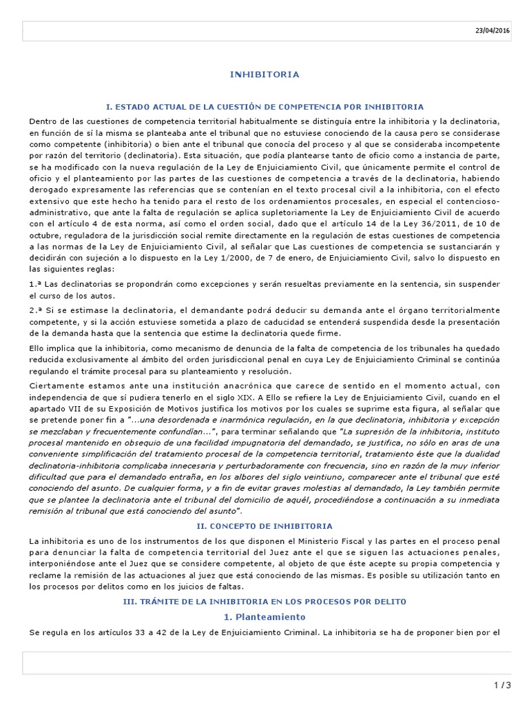 2 4-Inhibitoria | PDF | Competencia (ley) | Ley procesal