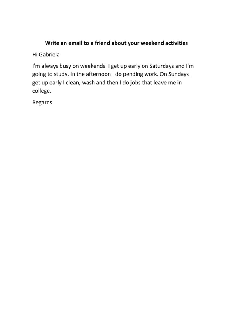 Write An Email To A Friend About Your Weekend Activities PDF | PDF
