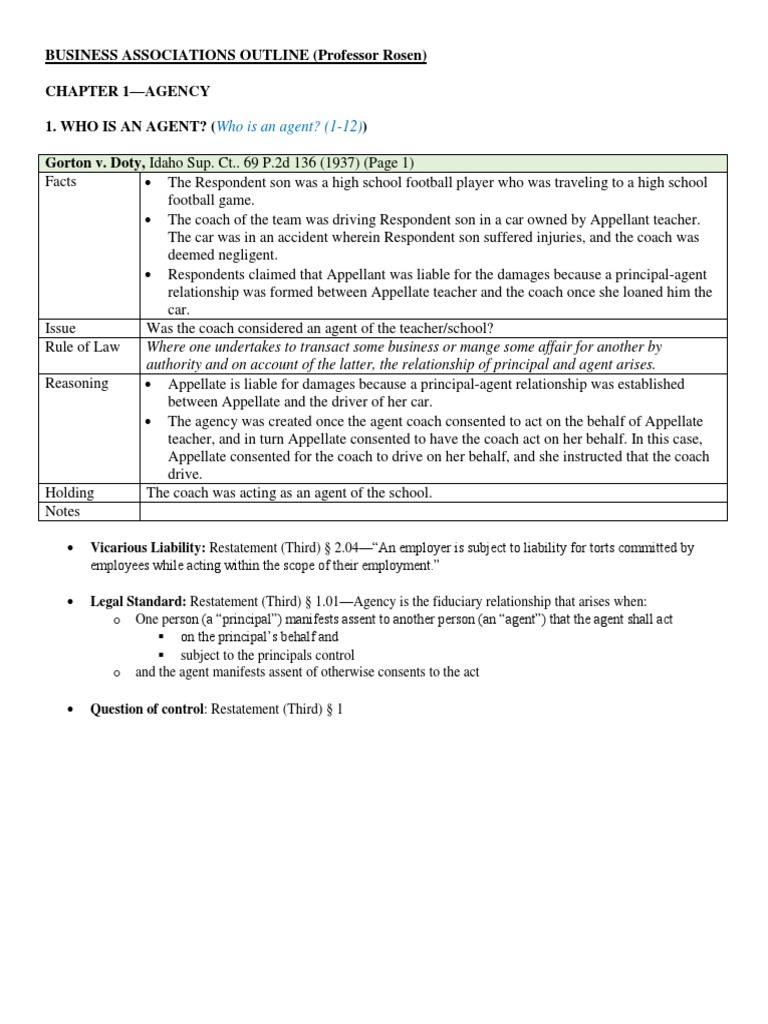 Business Associations Outline | PDF | Law Of Agency | Franchising