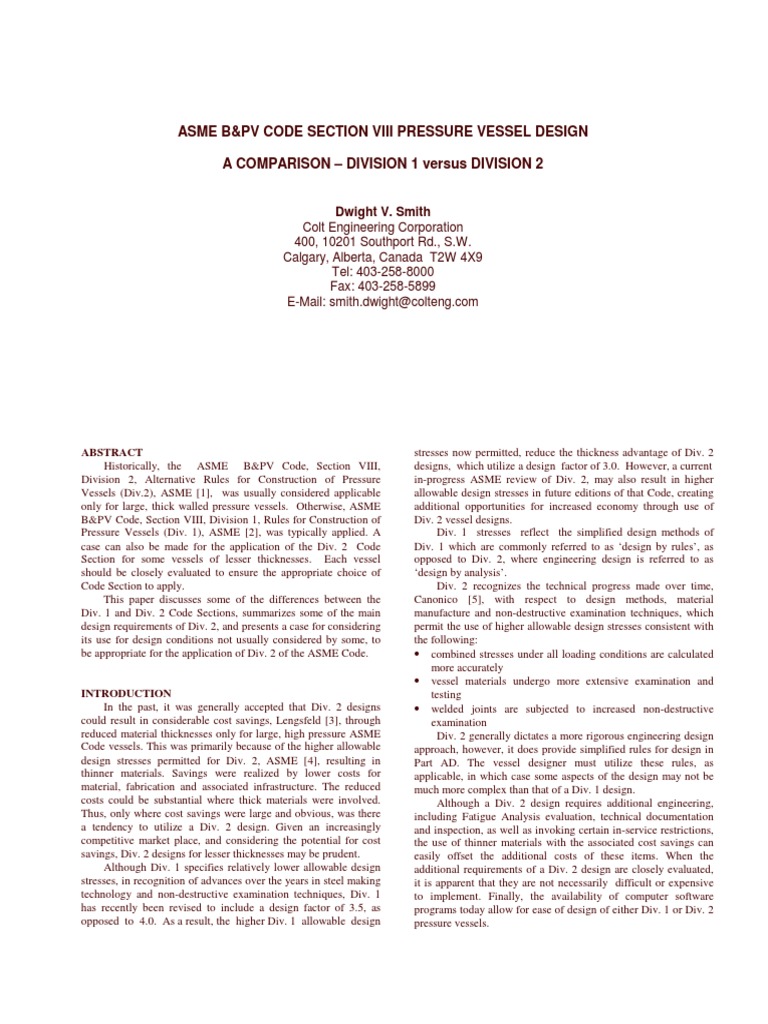 ASME Div 1 Vs Div 2 PDF Nondestructive Testing Fatigue (Material)