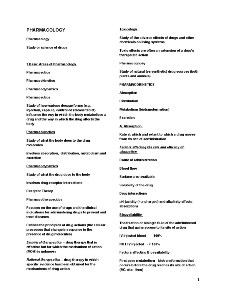 Pharmacology Handout | PDF | Pharmacology | Autonomic Nervous System