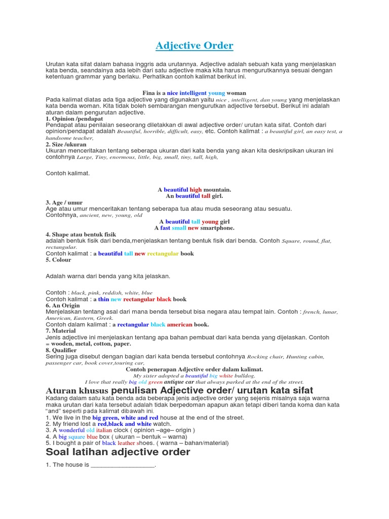 Adjective Order Bahasa