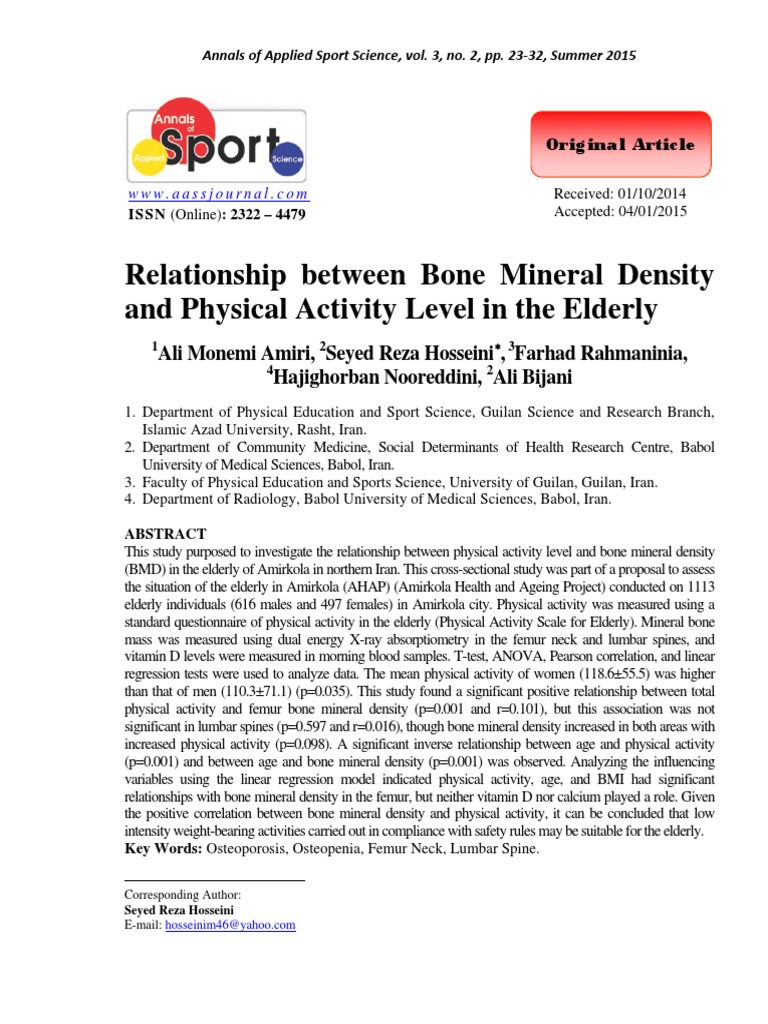 Relationship Between Bone Mineral Density and Physical Activity Level ...