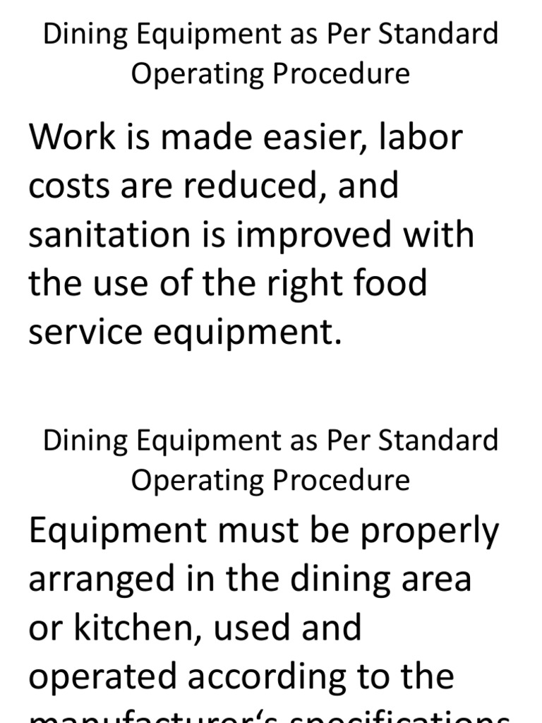 Dining Equipment As Per Standard Operating Procedure | PDF ...
