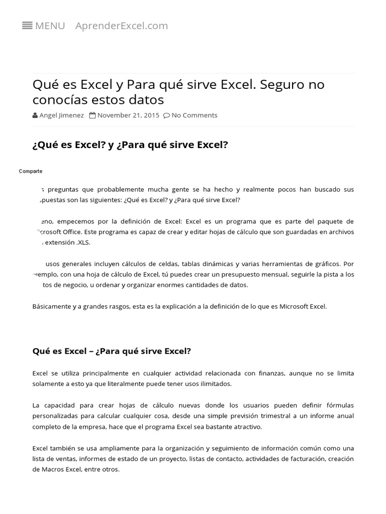 Definición y Usos de Microsoft Excel | PDF | Visual Basic para ...