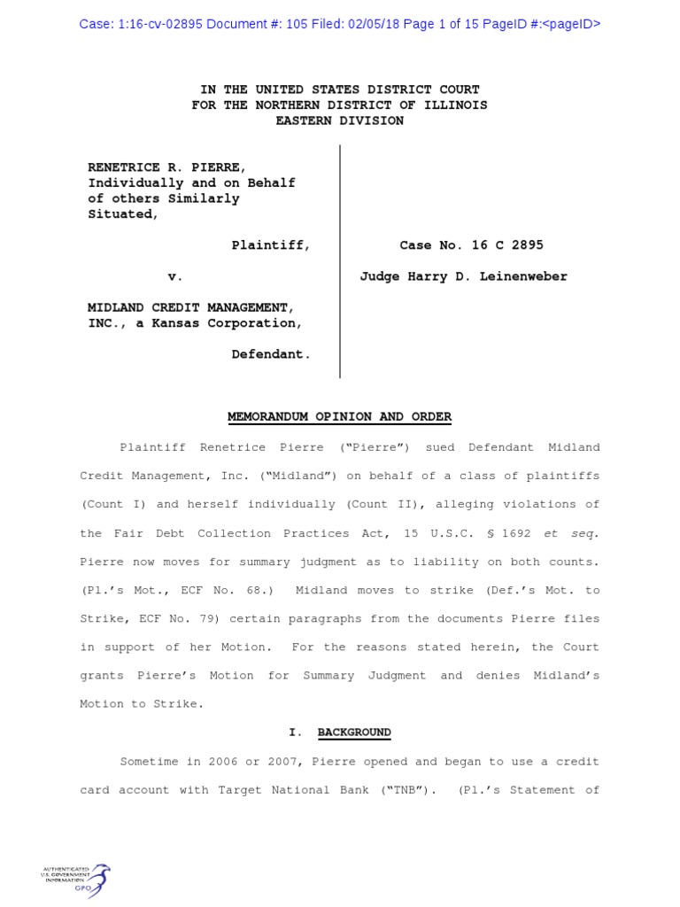 USCOURTS Ilnd 1 16 CV 02895 1 Download Free PDF Summary Judgment