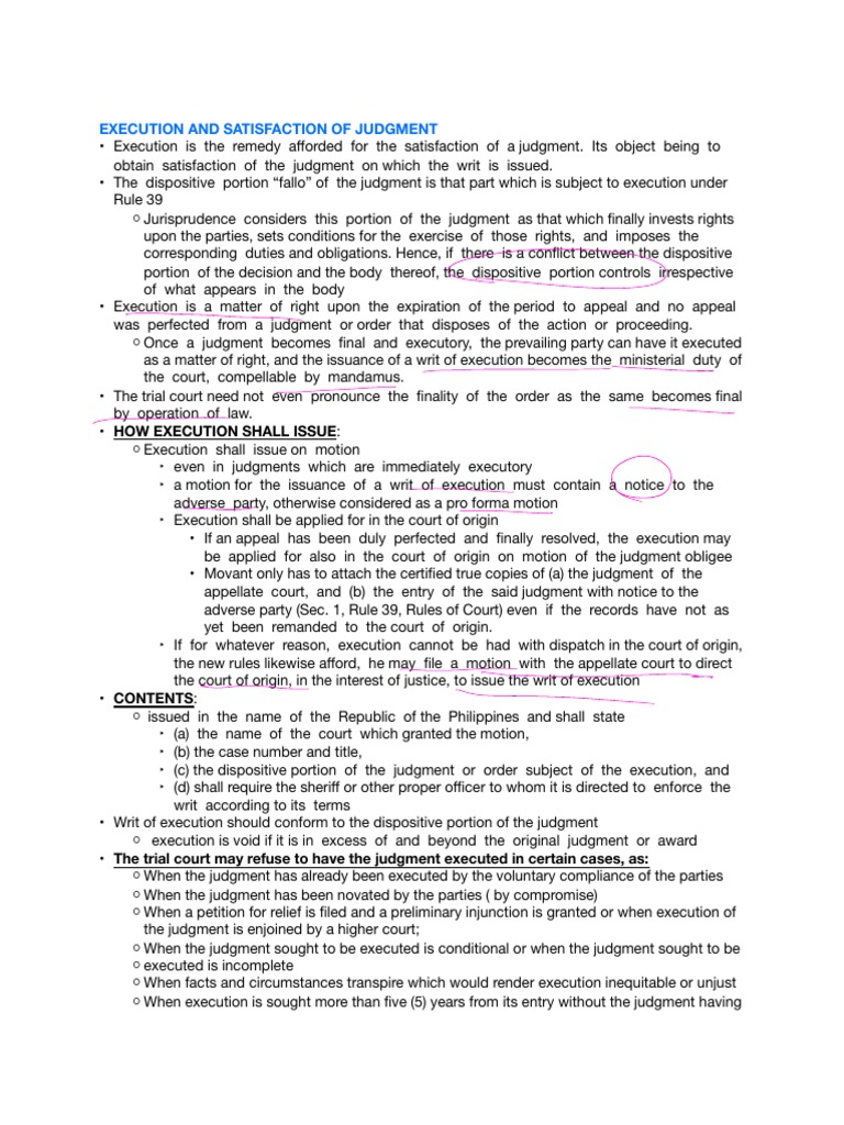 Judgment Execution and Satisfaction Guide | PDF | Judgment (Law ...