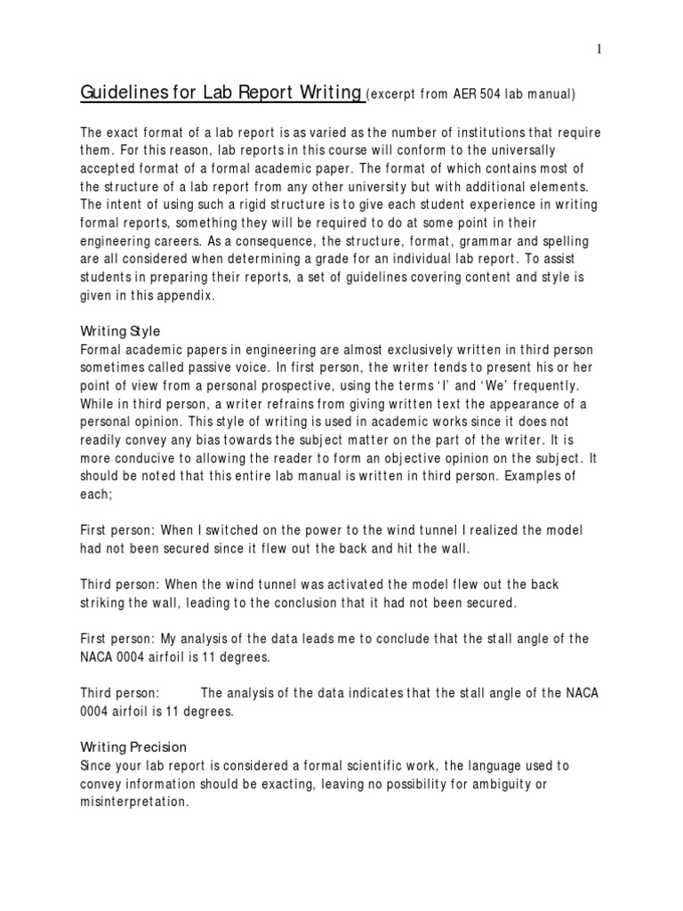 Guidelines For Lab Report Writing PDF Lift (Force) Abstract (Summary)