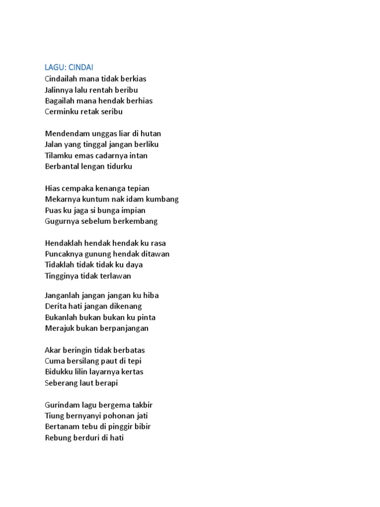 Lirik Lagu Cindai Iyeth Bustami - englshnat