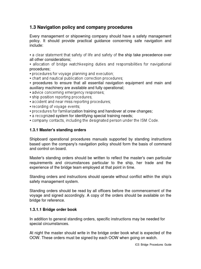 Master's Standing OrdersnOTES Navigation Technology