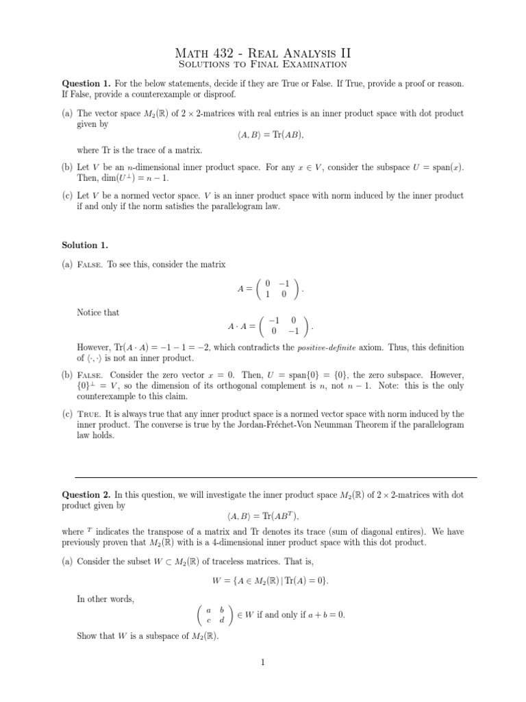 Math 432 Real Analysis II Final Exam Solutions | PDF | Matrix ...