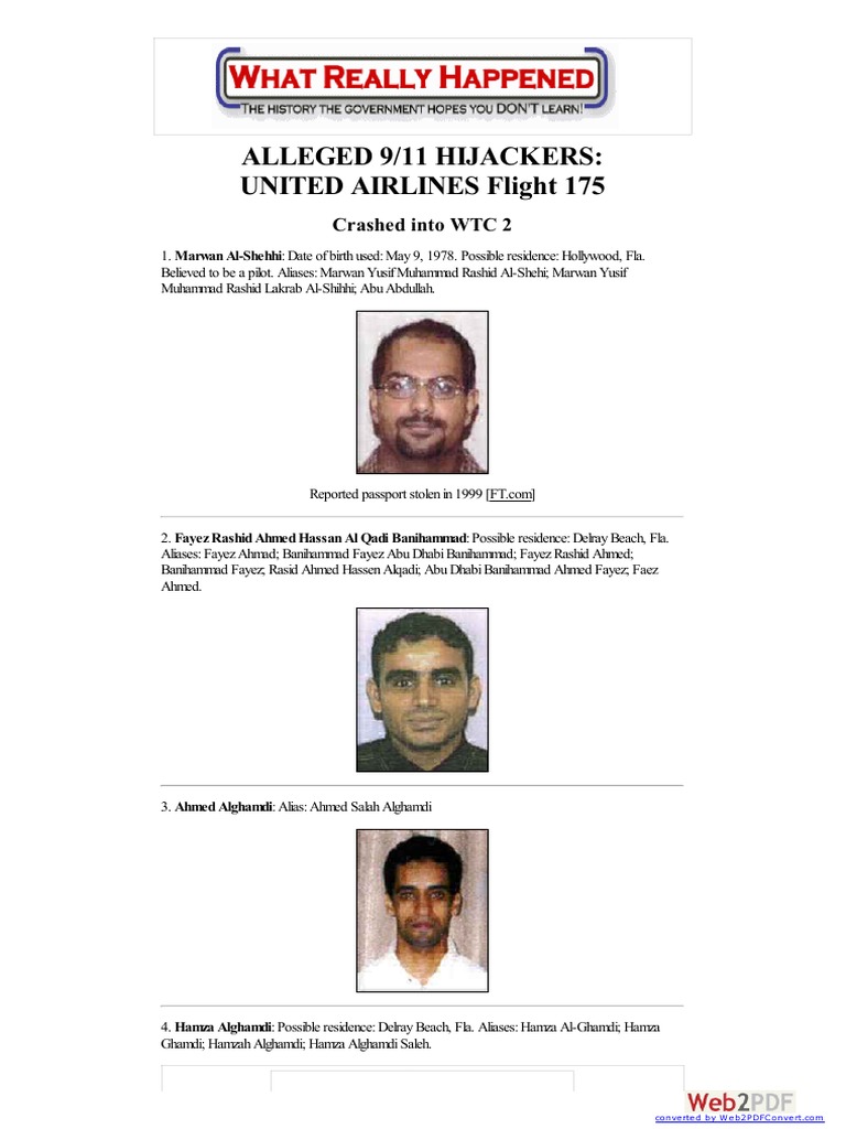 Alleged hijackers ua flight 175 crashed into wtc 2 1 hijacker