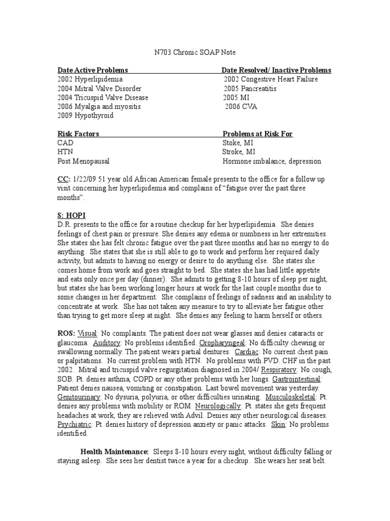n703 Chronic Soap Note Fatigue (Medical) Heart Failure