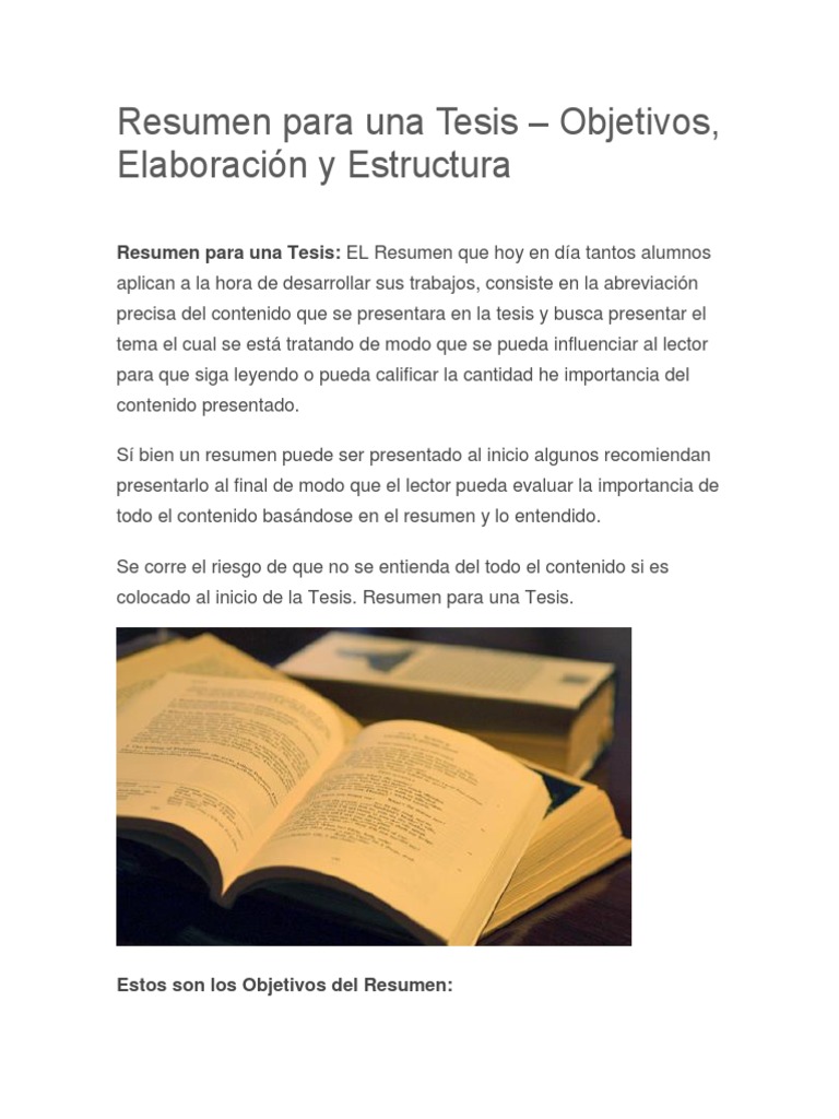 Resumen Para Una Tesis