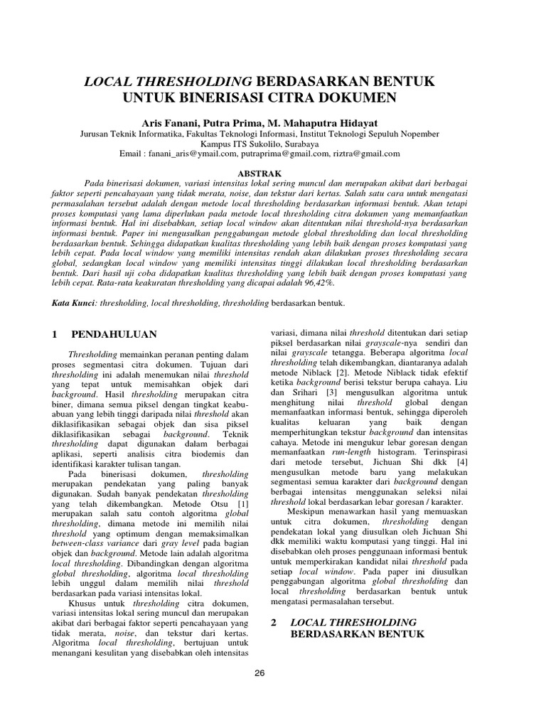 Adaptive Thresholding Using The Integral Image | PDF | Metode & Bahan ...