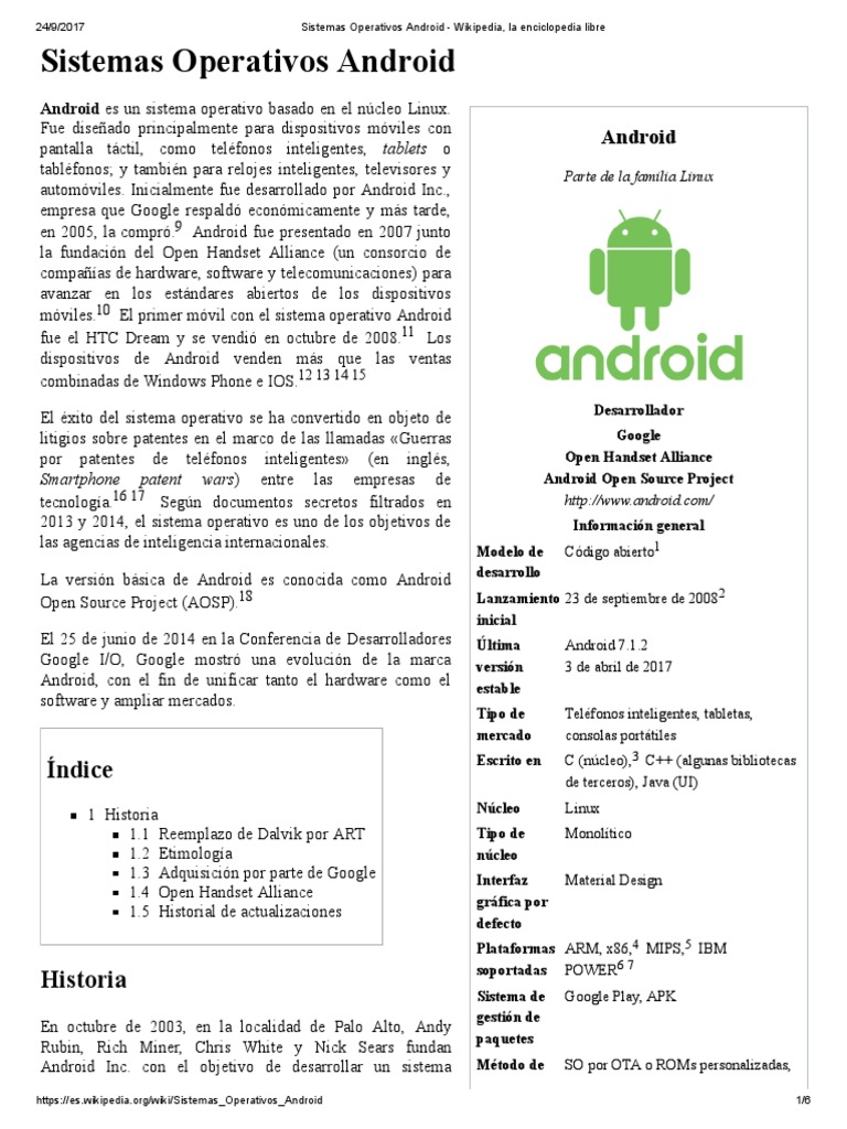 Sistemas Operativos Android - Wikipedia | PDF | Android (sistema ...