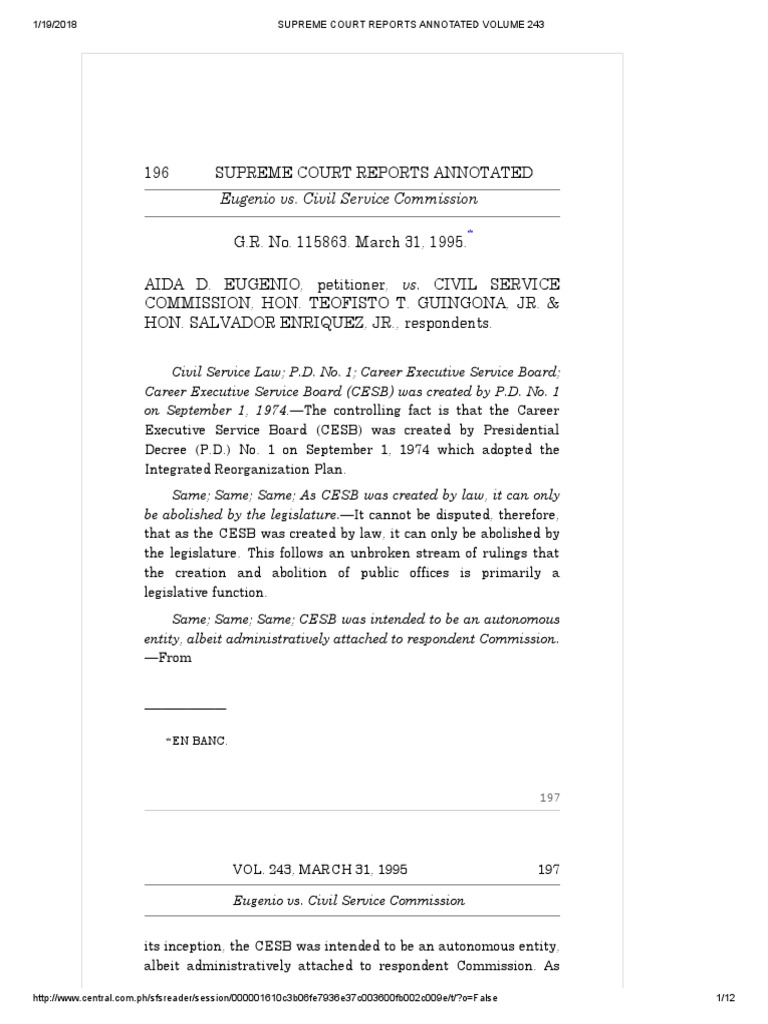 Eugenio v. CSC | PDF | Supreme Courts | Employment