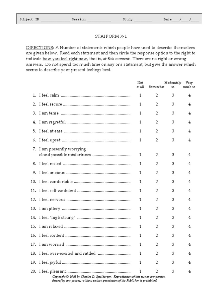 M2 P5 Spielberger StateTrait Anxiety Inventory Now PDF Anxiety