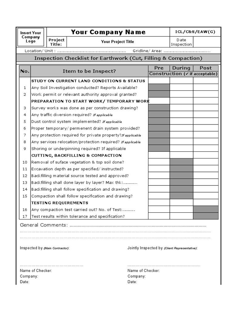 Earthwork Inspection Checklist | PDF