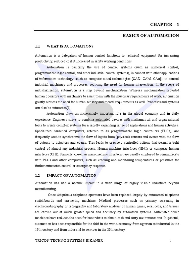 1.1 What Is Automation?: Chapter - 1 Basics of Automation | PDF ...