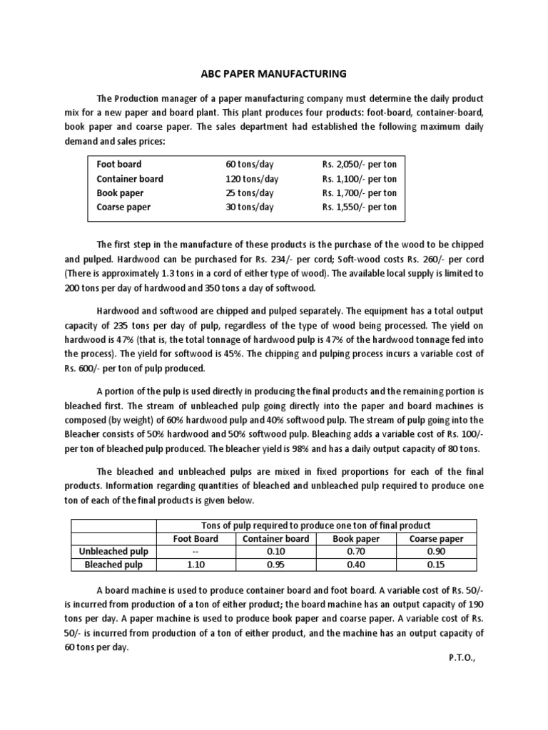 Paper Manufacturing Case PDF PDF Pulp (Paper) Paper