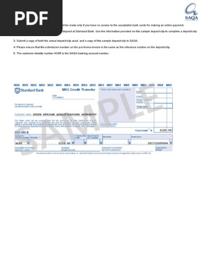 Sample Deposit Slip