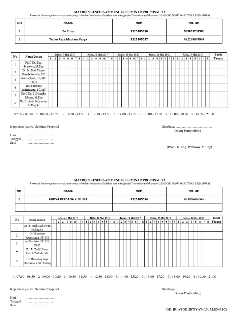 Matriks Kesediaan Seminar Proposal TA | PDF | Karier & Perkembangan ...