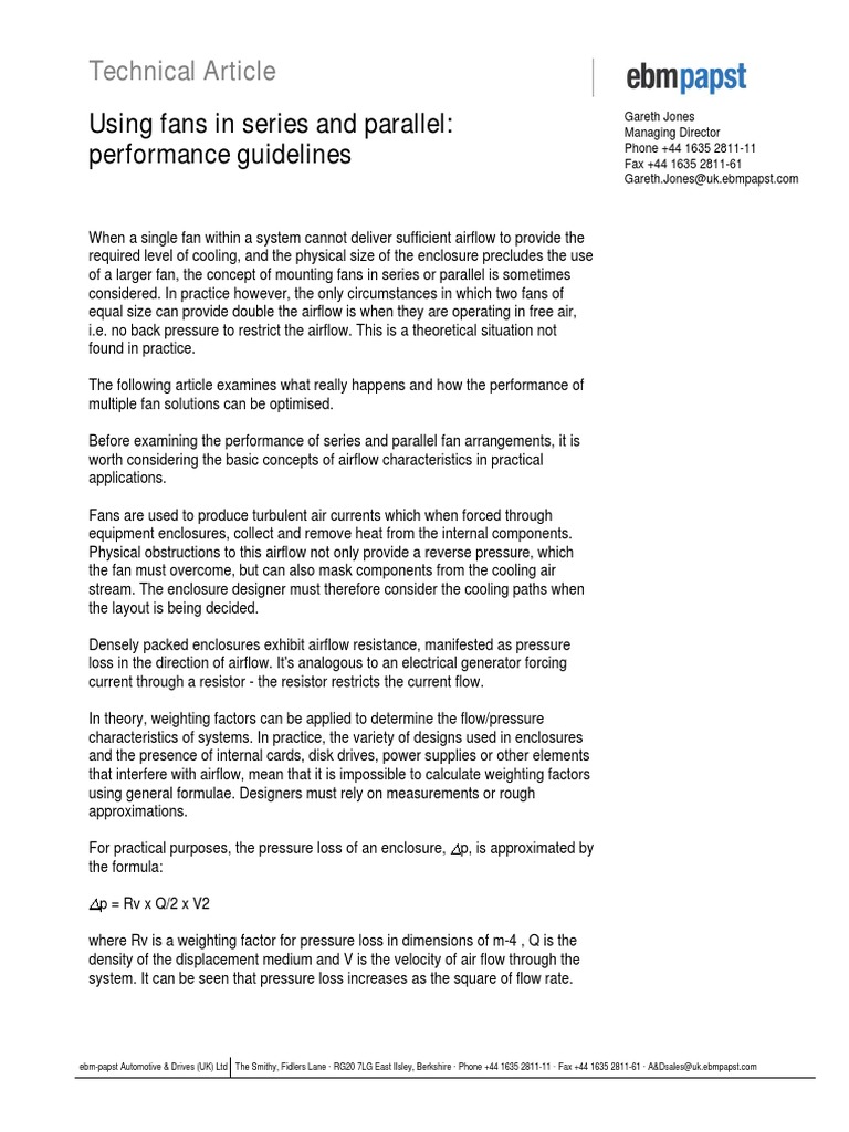 Using Fans in Series and Parallel PDF Flow Measurement Series And