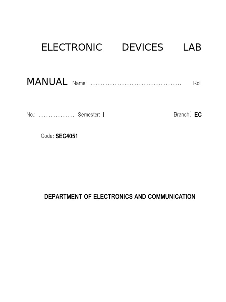 Basic Electronics Lab Manual For BSC | PDF | P–N Junction | Diode