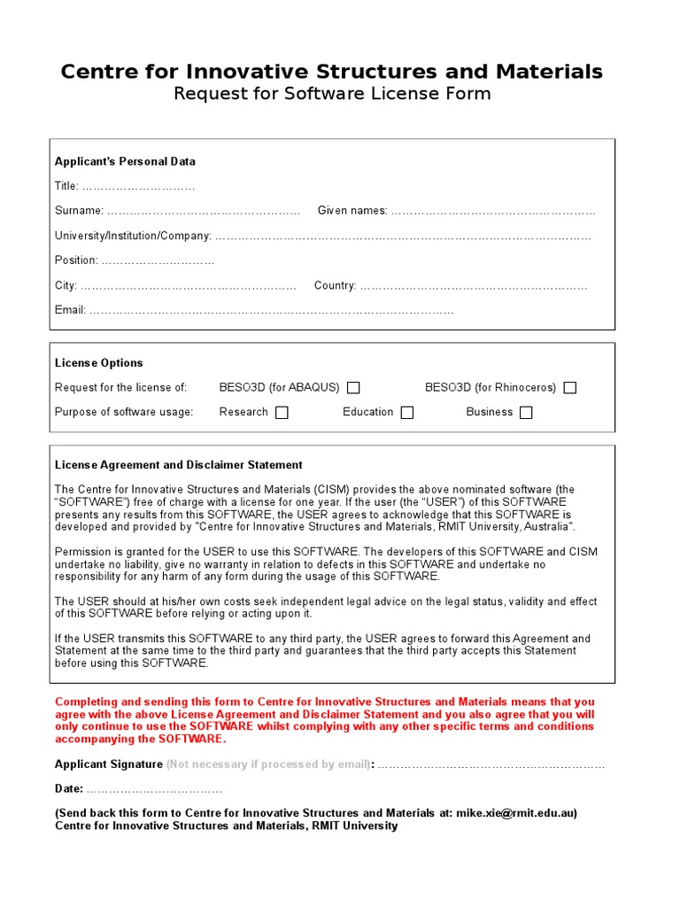 Centre For Innovative Structures and Materials: Request For Software ...