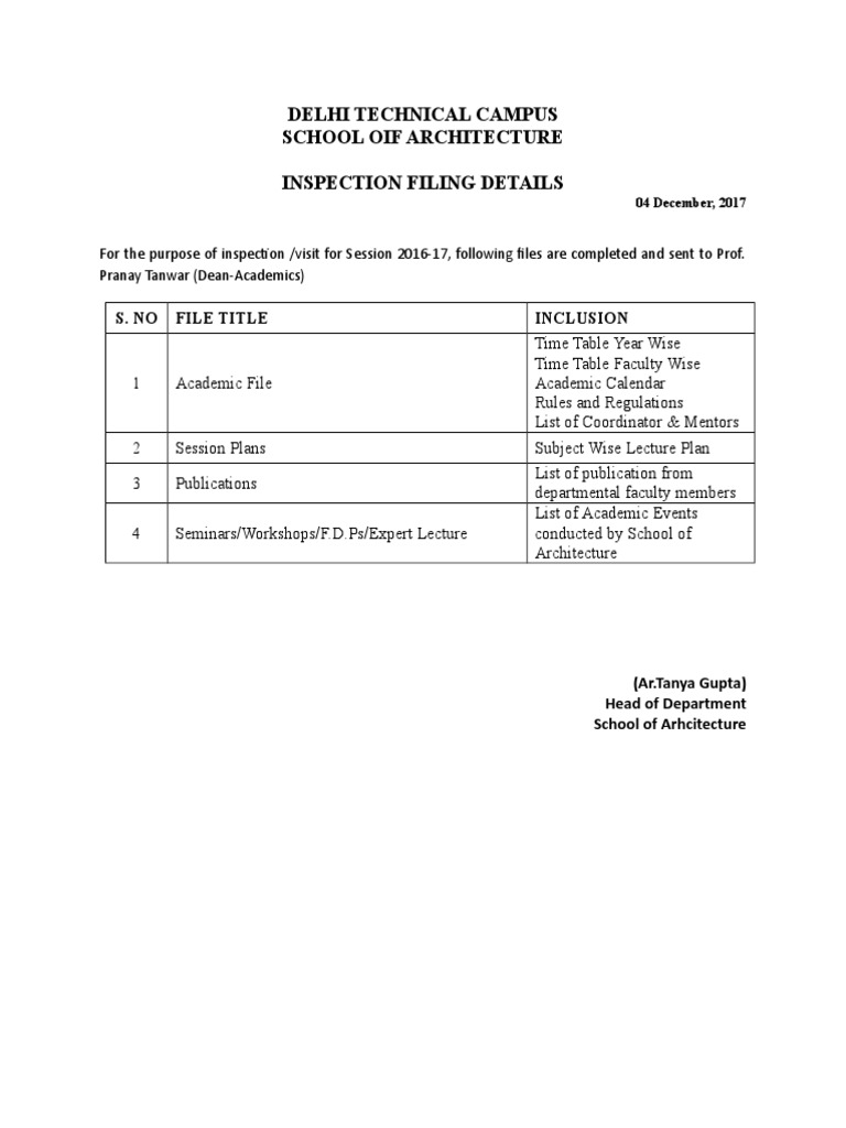 Delhi Technical Campus Architecture Inspection Files | PDF